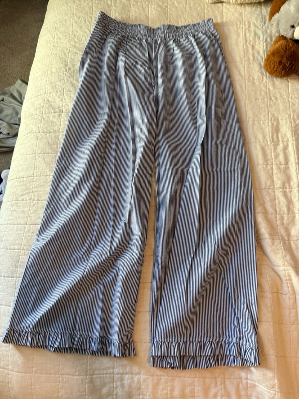 Light Blue and White Striped Wide Leg  Pants
